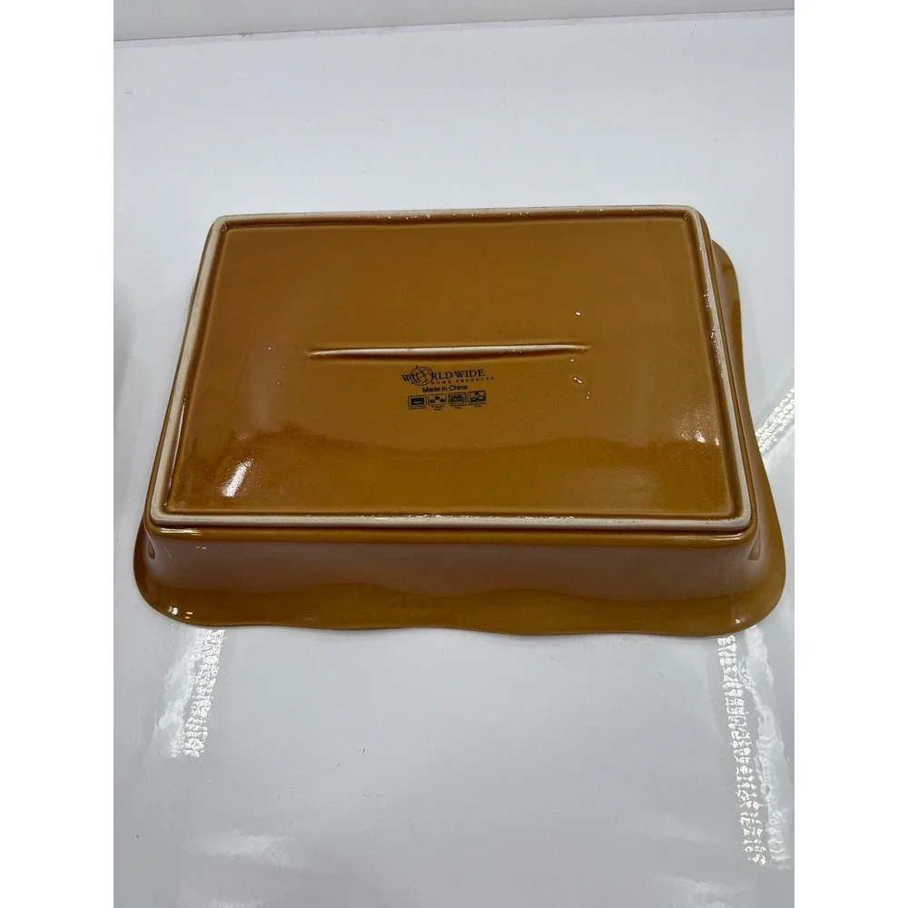 Worldwide‎ Home Products Ceramic Bakeware Set 3pc Brown Beaded Scroll Stoneware